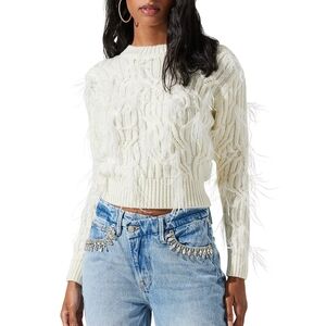 Astr Cream Cable Knit Crew Neck Sweater